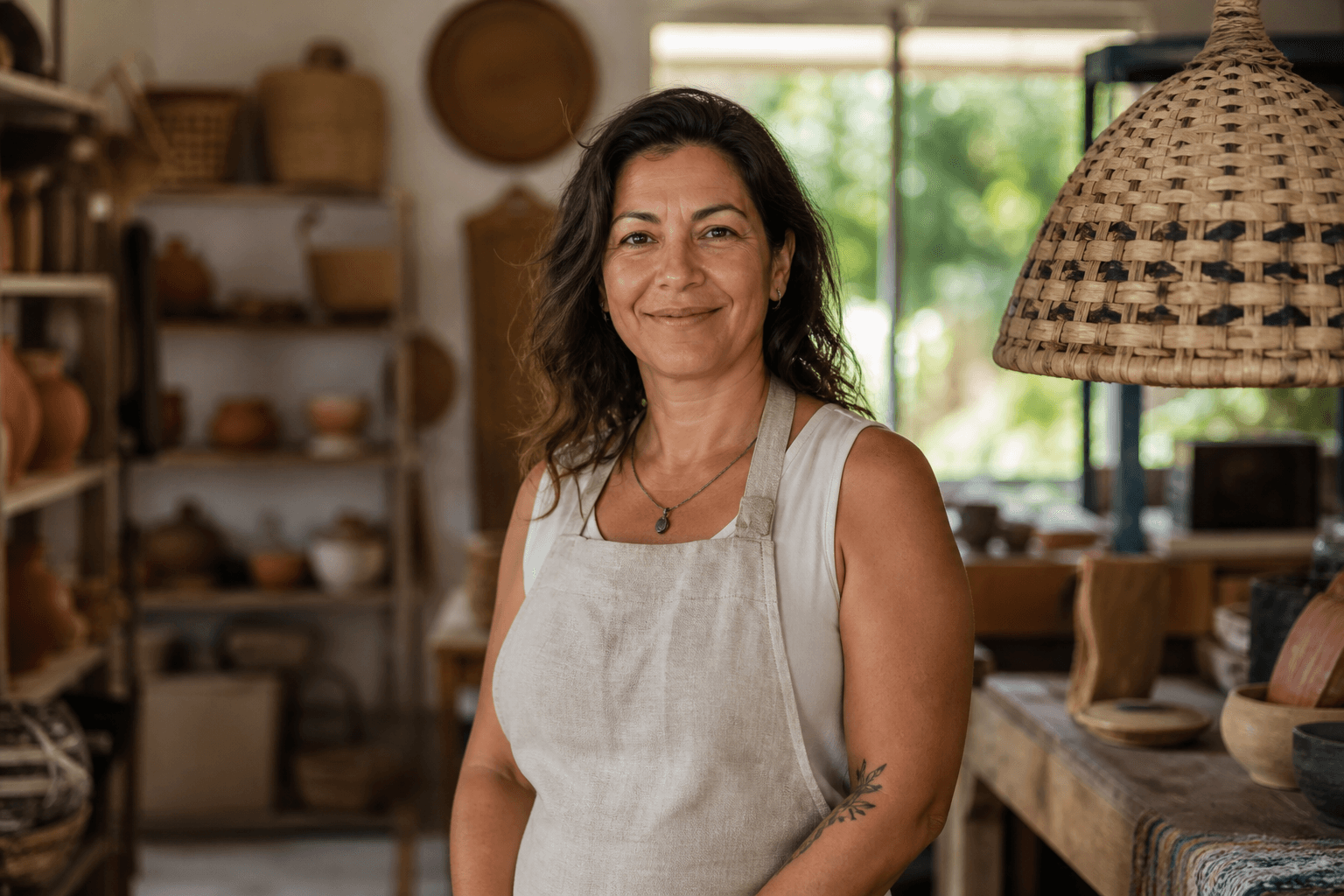 Artesã do Ateliê Raízes da Lagoa em seu ateliê